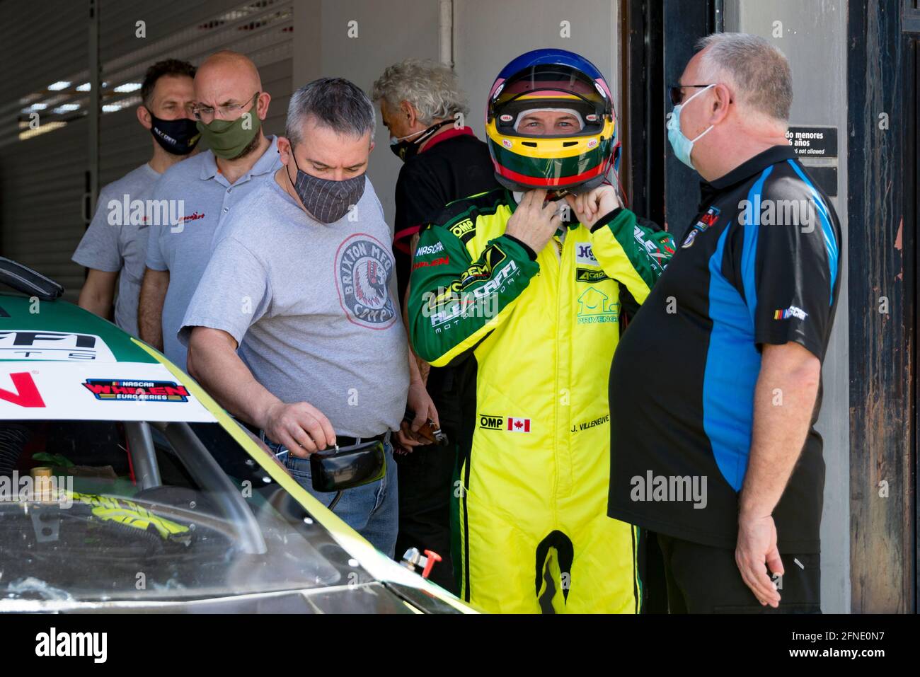 Valencia, Spanien. Mai 2021. Jacques Villeneuve von Academy Motorsport beim Nascar Whelen Valencia-Rennen.die NASCAR Whelen Euro Series wurde 2008 gegründet und gründete dank einer langjährigen Partnerschaft mit NASCAR (National Association for Stock Car Auto Racing) im Januar 2012 die offizielle NASCAR European Series. Die europäische NASCR feiert ihren einzigen Termin in Spanien auf dem Circuit Ricardo Tormo in Cheste, Valencia. (Foto: Xisco Navarro/SOPA Images/Sipa USA) Quelle: SIPA USA/Alamy Live News Stockfoto