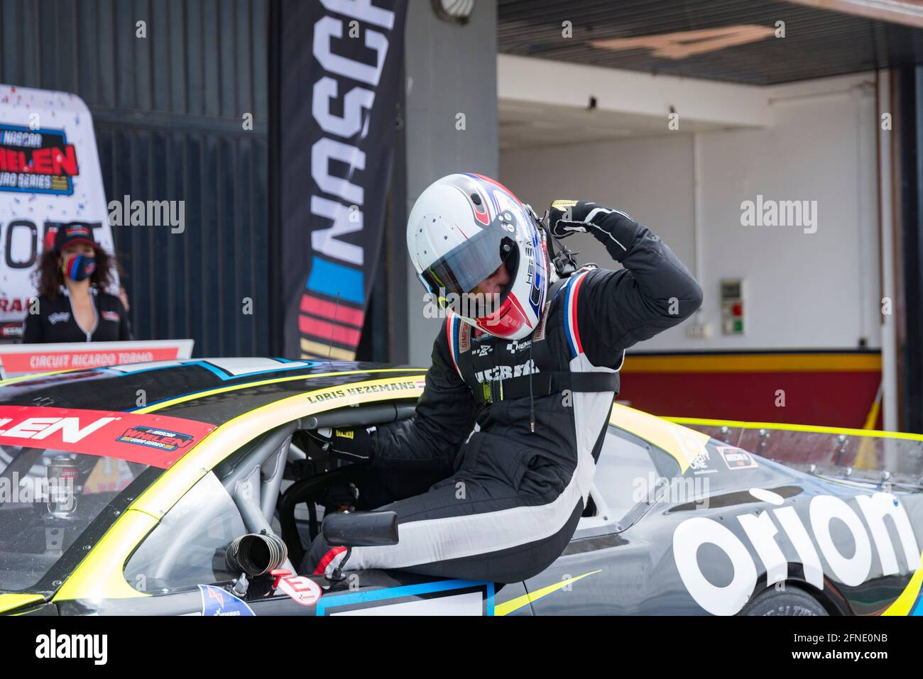 Valencia, Spanien. Mai 2021. Lorins Hezemans von Hendriks Motorsport beim Nascar Whelen Valencia-Rennen im Einsatz die NASCAR Whelen Euro Series wurde 2008 gegründet und gründete dank einer langjährigen Partnerschaft mit NASCAR (National Association for Stock Car Auto Racing) im Januar 2012 die offizielle NASCAR European Series. Die europäische NASCR feiert ihren einzigen Termin in Spanien auf dem Circuit Ricardo Tormo in Cheste, Valencia. (Foto: Xisco Navarro/SOPA Images/Sipa USA) Quelle: SIPA USA/Alamy Live News Stockfoto