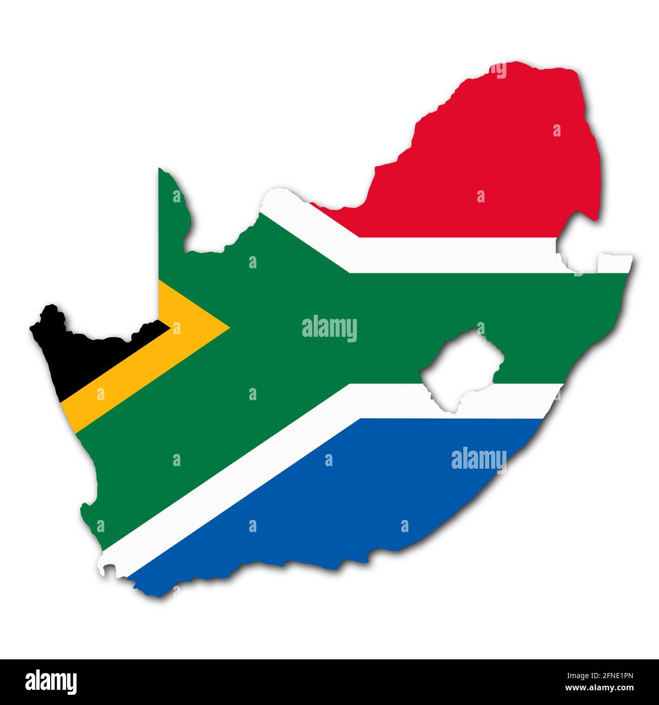 Republik Südafrika Karte auf weißem Hintergrund mit Ausschnitt 3D-Darstellung des Pfades Stockfoto
