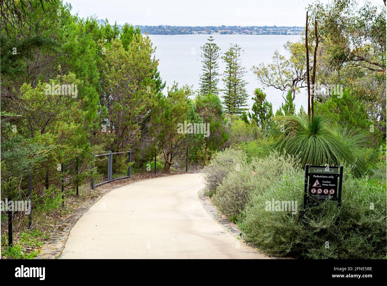 Der Law Walk in Kings Park ist ein urbaner Buschland-Wanderweg. Es ist eine 2.5 km lange Rundwanderung, die Besuchern einen malerischen Blick auf den Swan River bietet Stockfoto