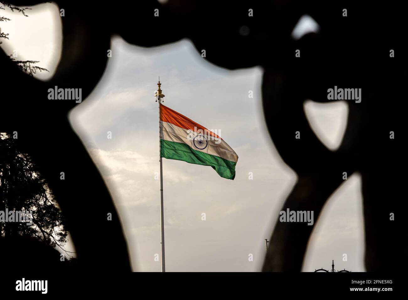 indische Nationalflagge winkt bei shimla. Stockfoto