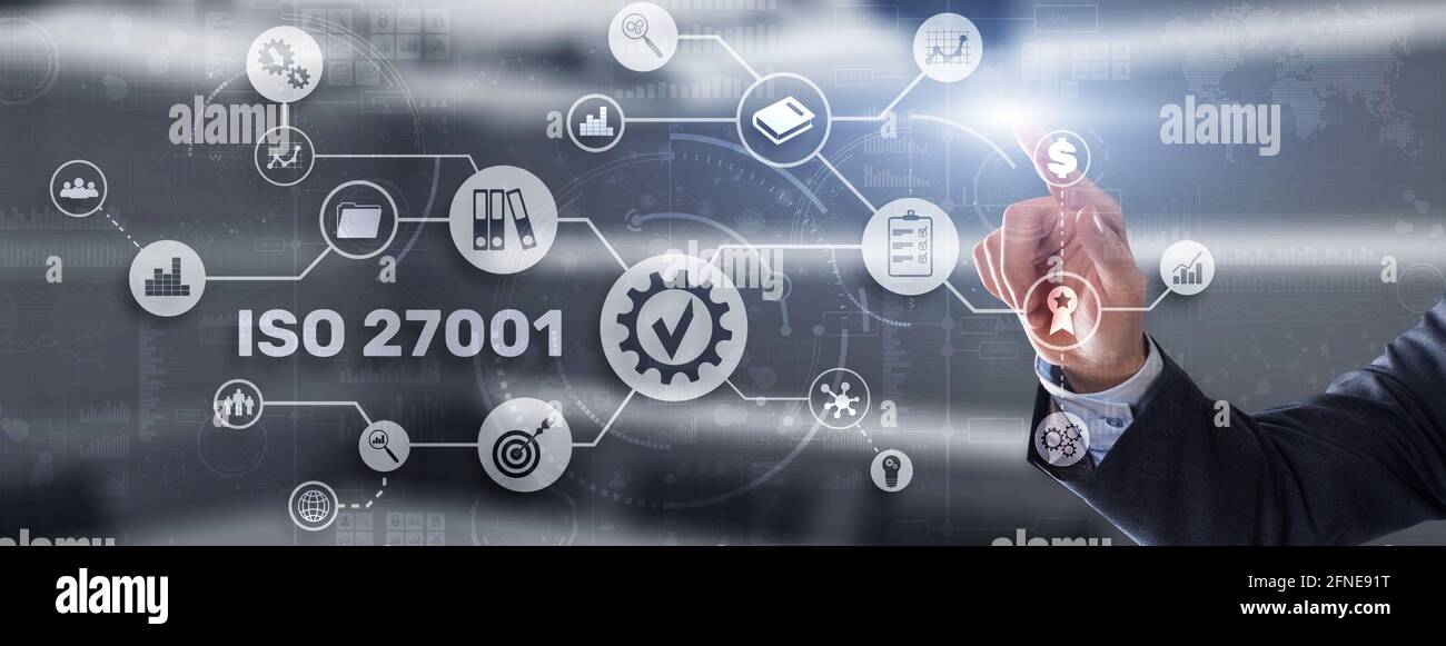 ISO-Zertifizierungskonzept Standard Qualitätskontrolle. Internationaler Informationssicherheitsstandard. Stockfoto