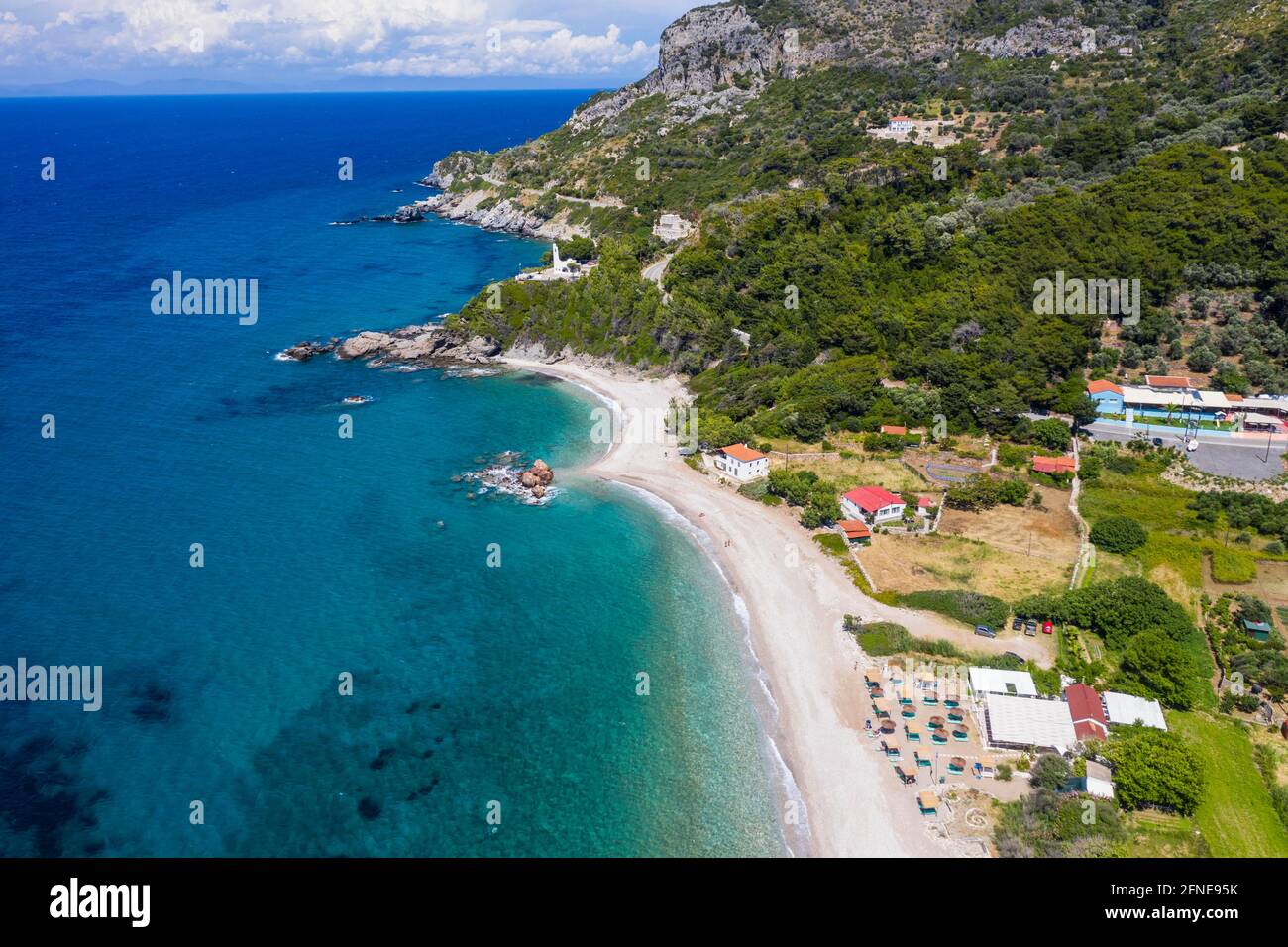 Luftaufnahme von Potami Beach, Samos, Griechenland Stockfoto