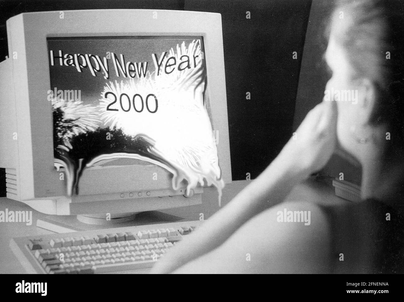 Fotomontage mit zwei elektronisch veränderten Bildern zum Thema Computerprobleme während des Übergangs zum Jahr 2000 (Foto: David Adair). [Automatisierte Übersetzung] Stockfoto