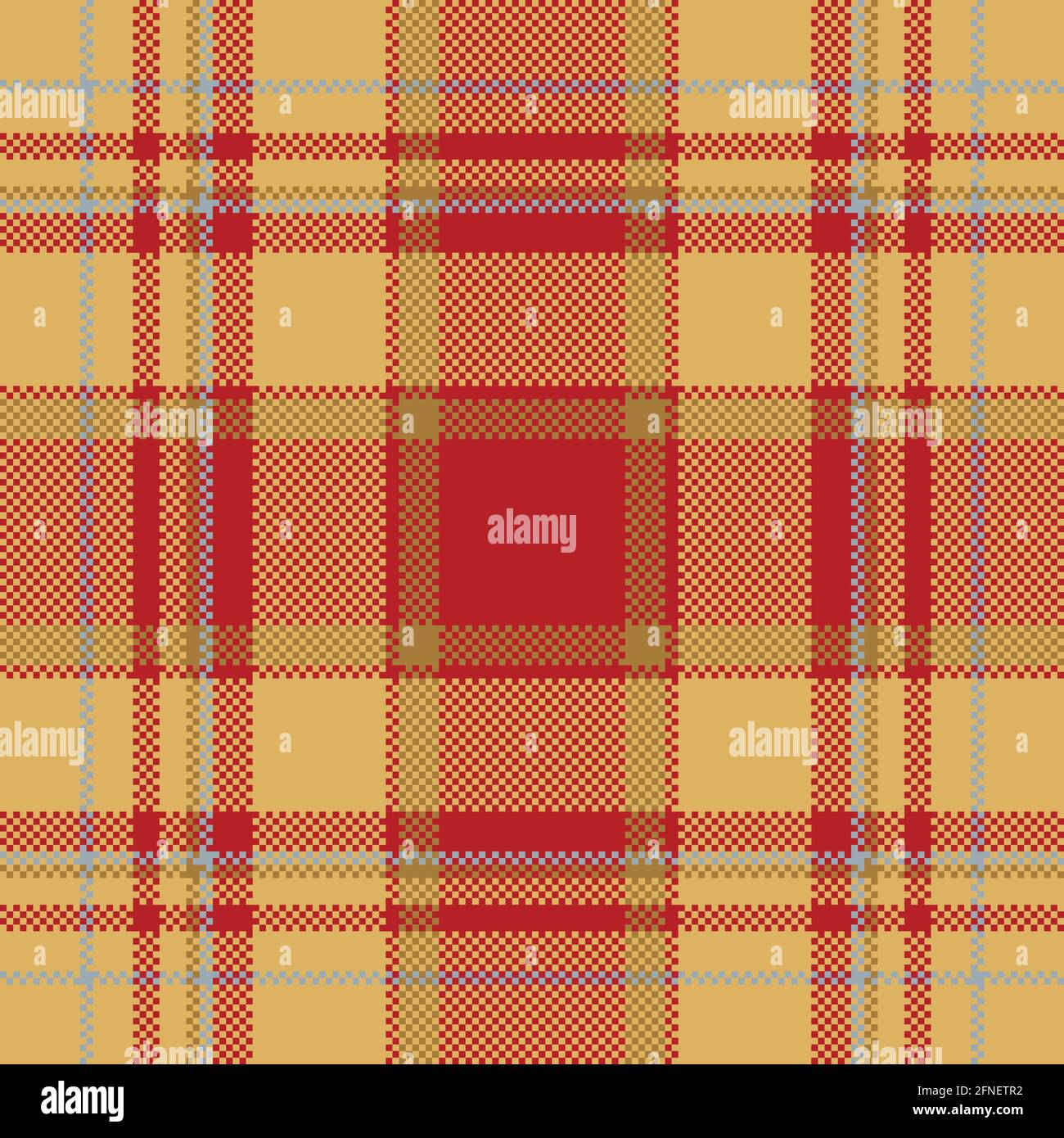 Vektordesign mit Pixelhintergrund. Modernes, nahtloses Muster. Quadratisches Texturmaterial. schottische Textil. Schöne Farbe madras Schmuck. Stock Vektor