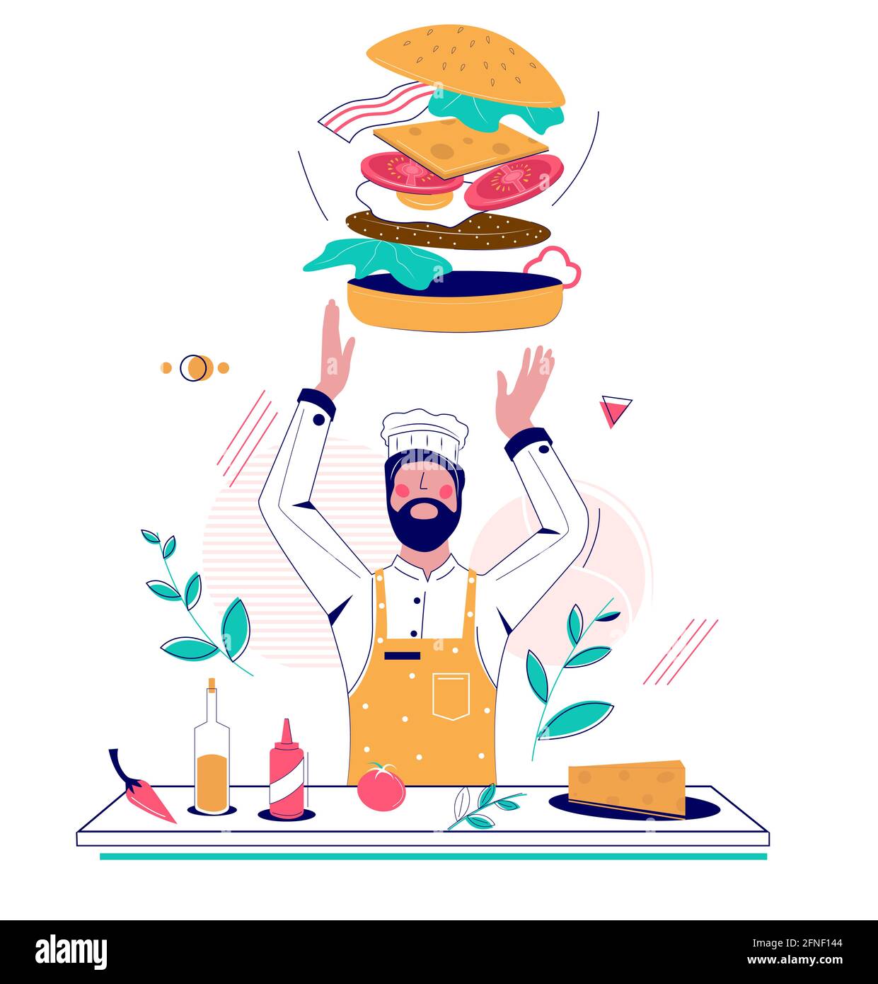Burger-Herstellung, Vektor-Flat-Stil Design-Illustration Stock Vektor