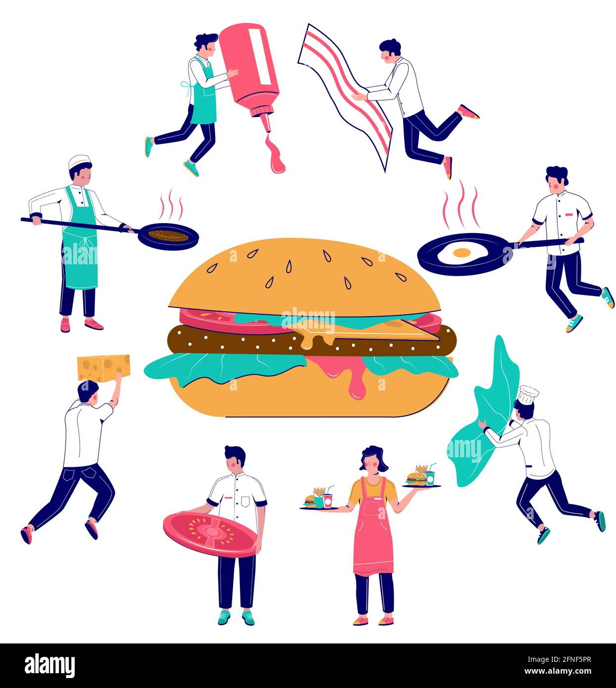 Burger Kochen, Vektor flach Stil Design Illustration Stock Vektor