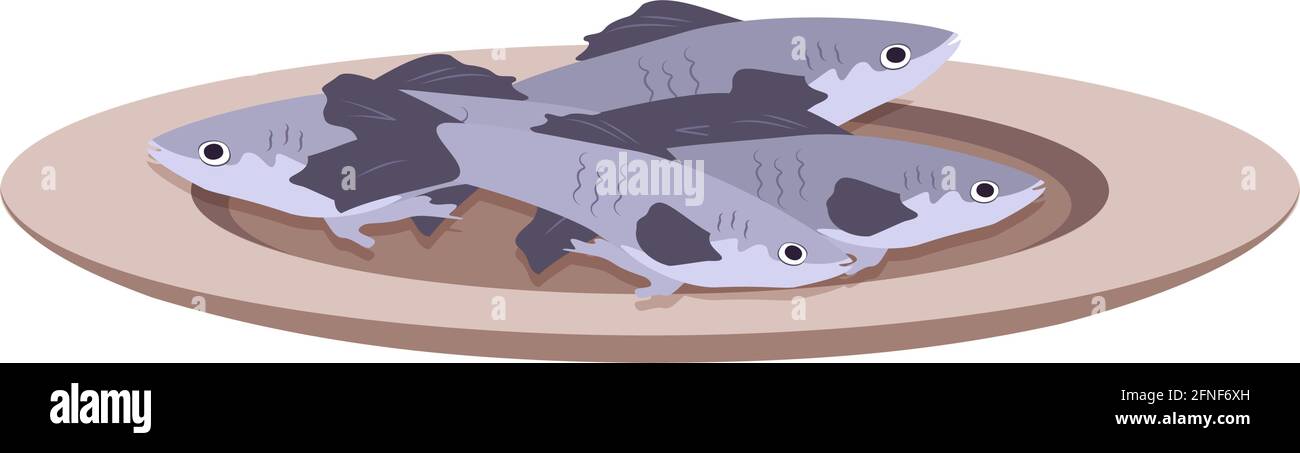Fischplatte. Seafood Snack und gesunde Zutaten. Eine Quelle von Kalzium und Vitaminen Stock Vektor
