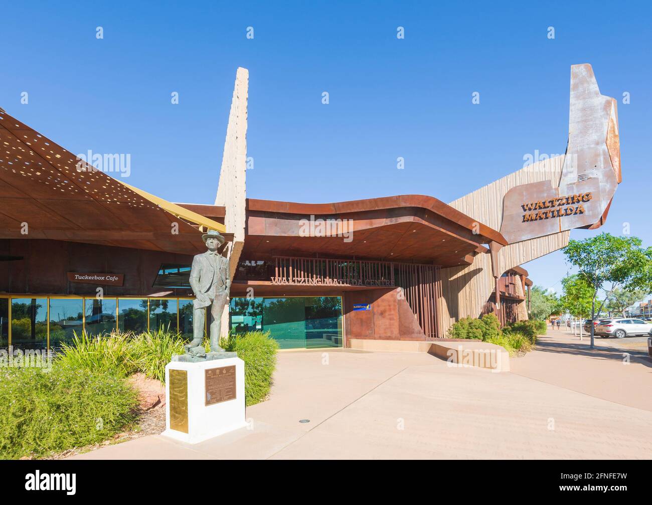 Eingang zum Waltzing Mathilda Centre, einer beliebten Touristenattraktion, Winton, Central Queensland, QLD, Australien Stockfoto