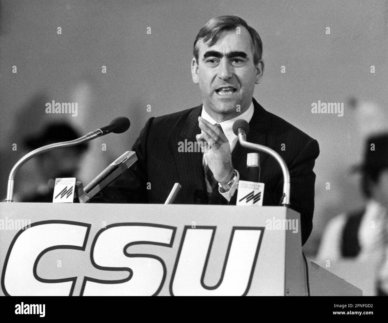 Der Fraktionschef der CSU wird anlässlich der bevorstehenden Wahl des CSU-Vorsitzenden auf der CSU-Parteikonferenz in München eine Rede halten. [Automatisierte Übersetzung] Stockfoto