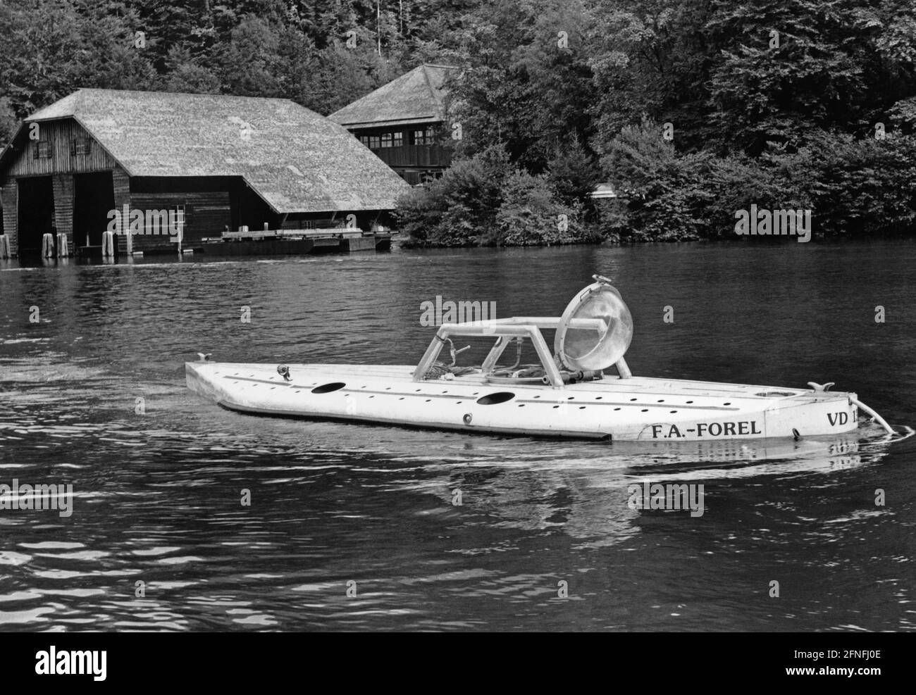 'Das U-Boot ''F.A. Forel'' des Schweizer Forschers Jacques Piccard auf dem Königssee. Die ''F.A. Forel'' wurde zur Erforschung der Fauna in Binnengewässern eingesetzt. [Automatisierte Übersetzung]' Stockfoto