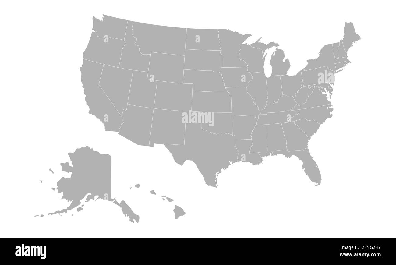 USA-Karte mit isolierten Staaten auf weißem Hintergrund. Karte der Vereinigten Staaten von Amerika. Vektorgrafik Stock Vektor
