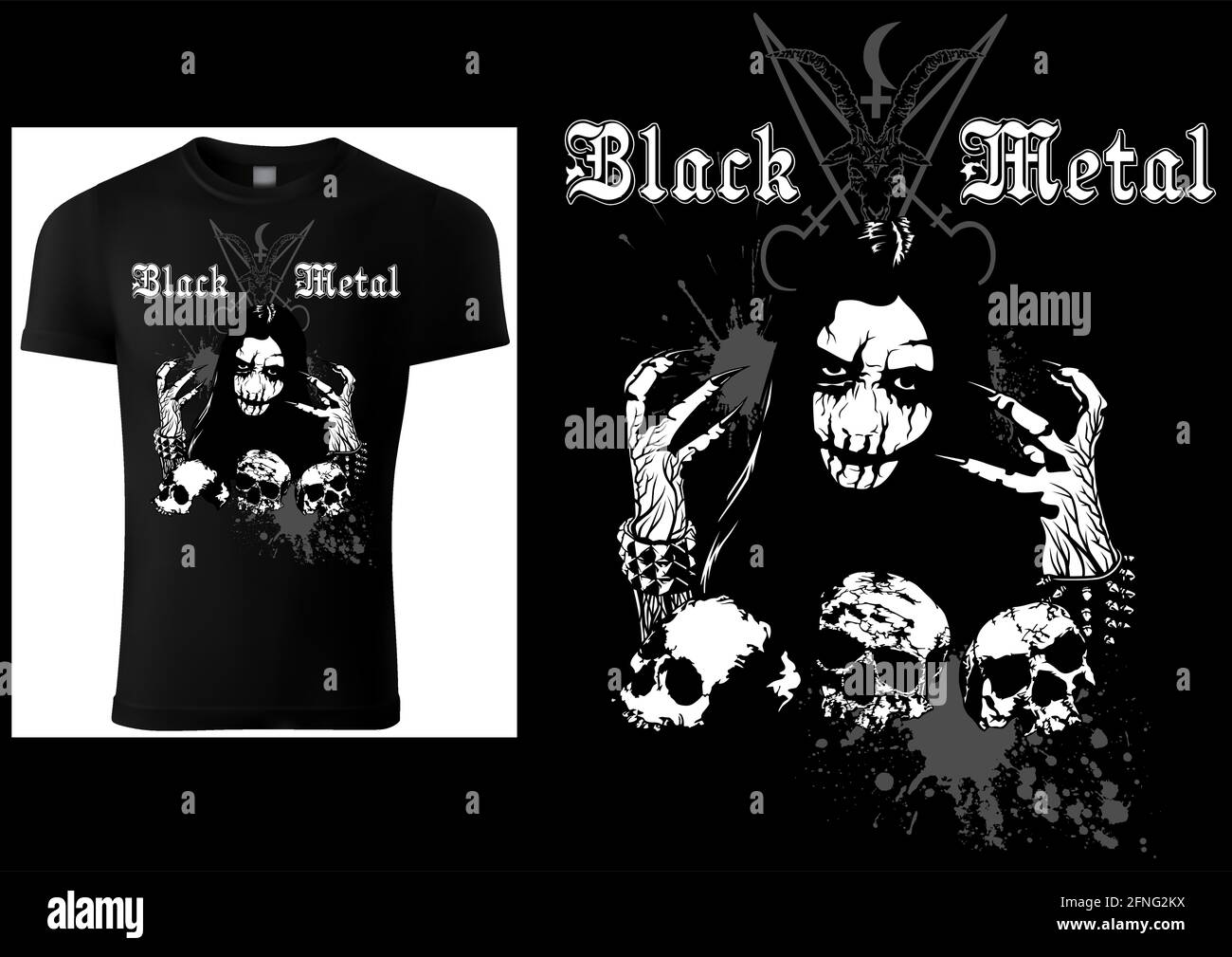 T-Shirt Gothic Black Metal Design Stock Vektor