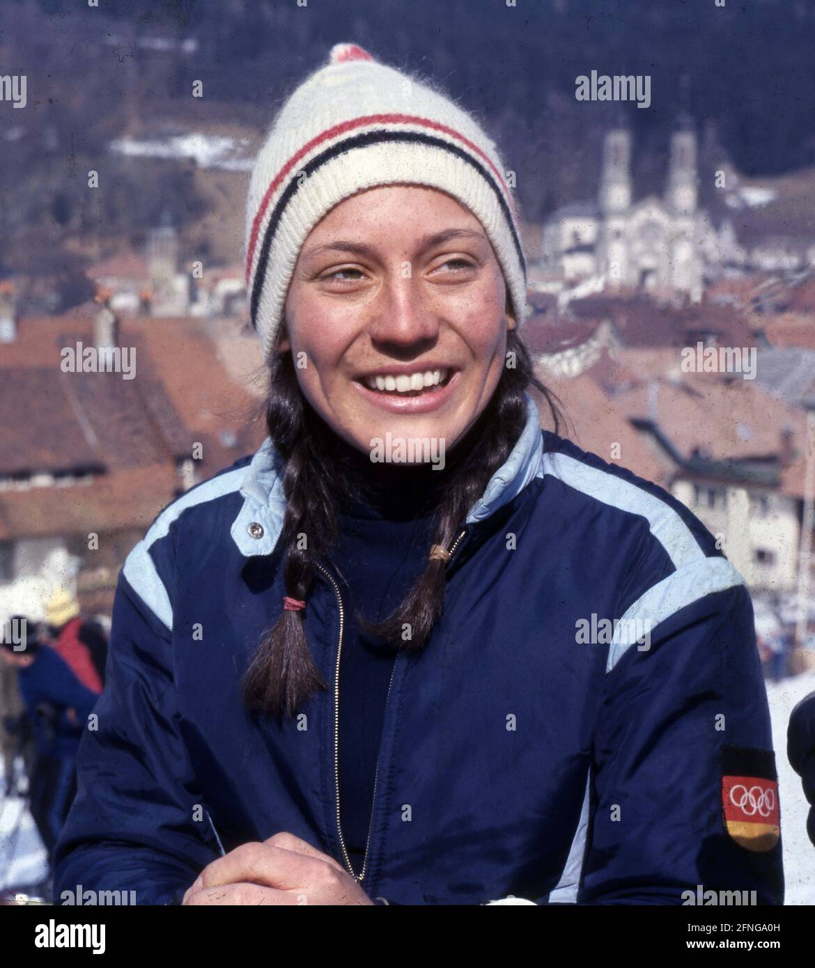 Alpinski: Rosi Mittermaier (Deutschland) Porträt 01.03.1968 (geschätzt). [Automatisierte Übersetzung] Stockfoto