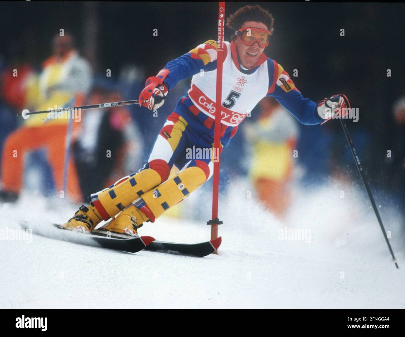 Olympische Winterspiele in Calgary 1988 / Ski Alpin / Slalom / 27.02.1988. Didier Bouvet (Frankreich) in Aktion. [Automatisierte Übersetzung] Stockfoto