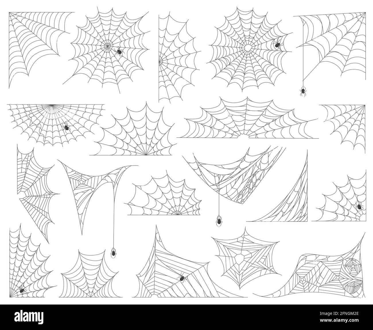 Halloween Spinnennetz. Gespenstische Spinne Spinnennetz, Spinne Insekten zerrissen Netz Silhouette Vektor Illustration Set. Spinnennetz gruselige halloween-Dekor Stock Vektor