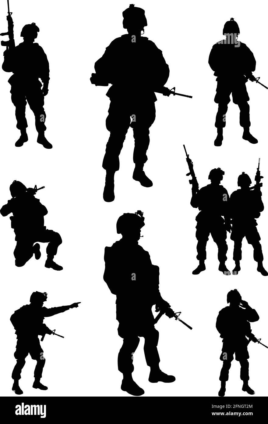 Vektordarstellung eines amerikanischen Soldaten Silhouetten Stock Vektor