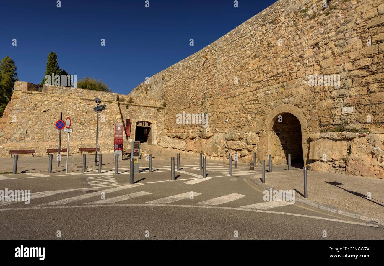 Tarragona antike Stadt. (Tarraco). Römische Stadtmauer (Tarragona, Katalonien, Spanien) ESP: Ciudad histórica de Tarraco. Restos de la muralla romana Stockfoto