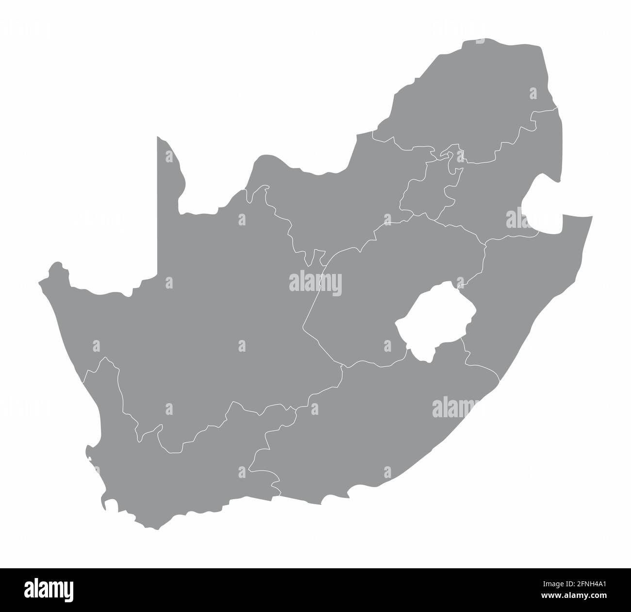 Südafrikanische Verwaltungskarte isoliert auf weißem Hintergrund Stock Vektor