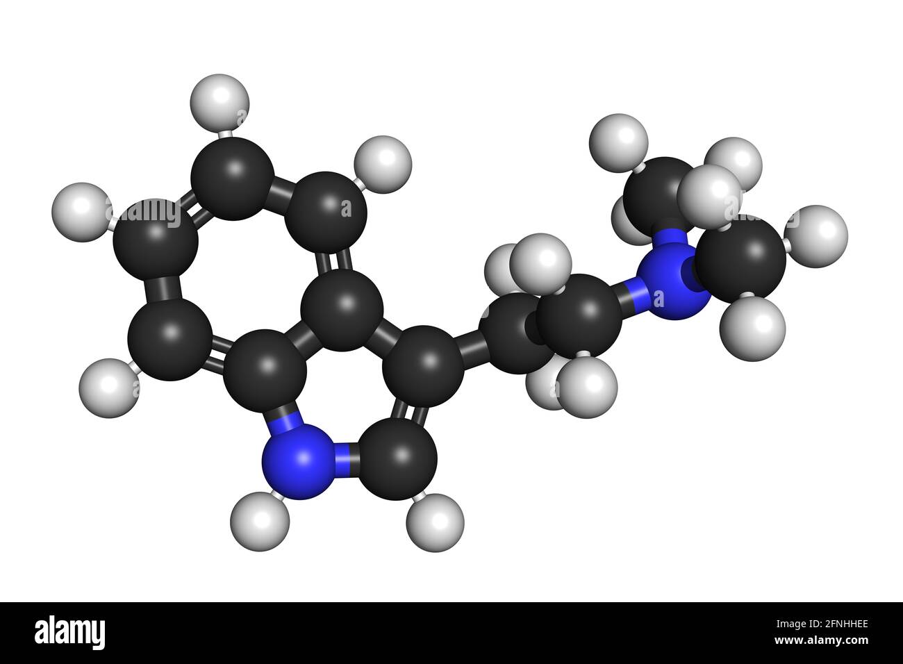 DMT Dimethyltryptamin Psychedelic Drug Molecule 3D rendern chemische Struktur Stockfoto