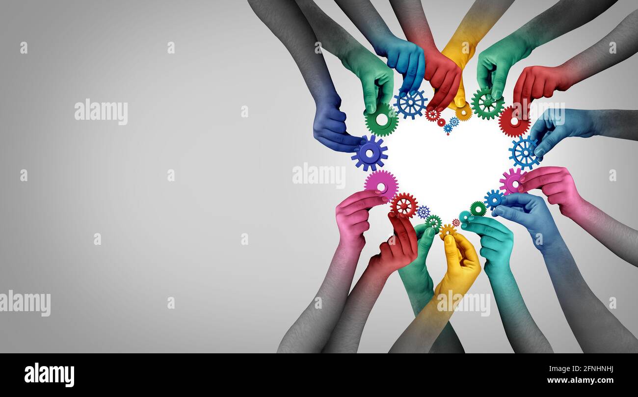 Teampartnerschaft Einheit und Zusammenarbeit Konzept Verbindung mit Teamarbeit als eine geschäftliche Metapher mit verschiedenen Menschen verbunden zusammen. Stockfoto