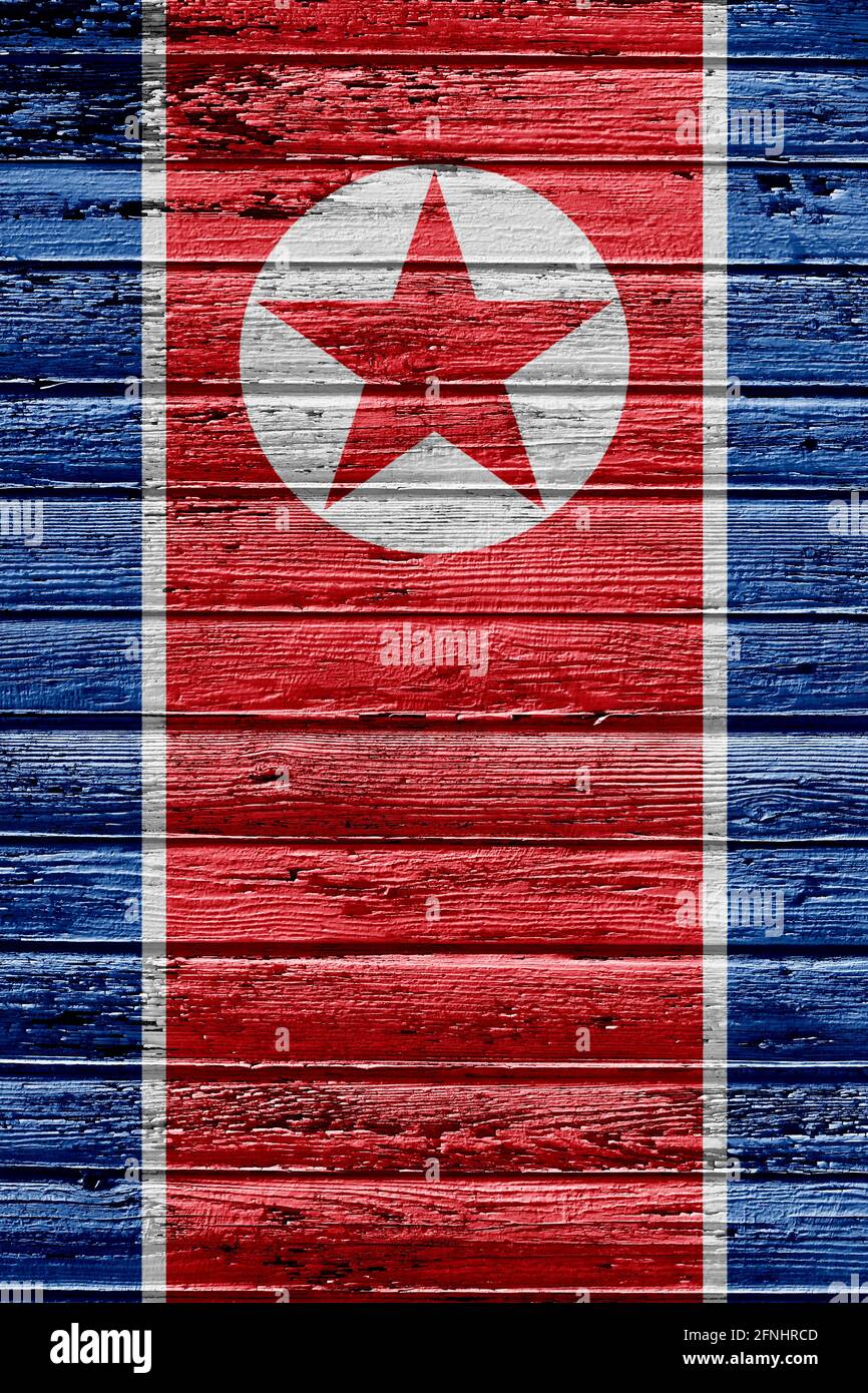 Flagge Nordkoreas bemalt auf Holzrahmen Stockfoto