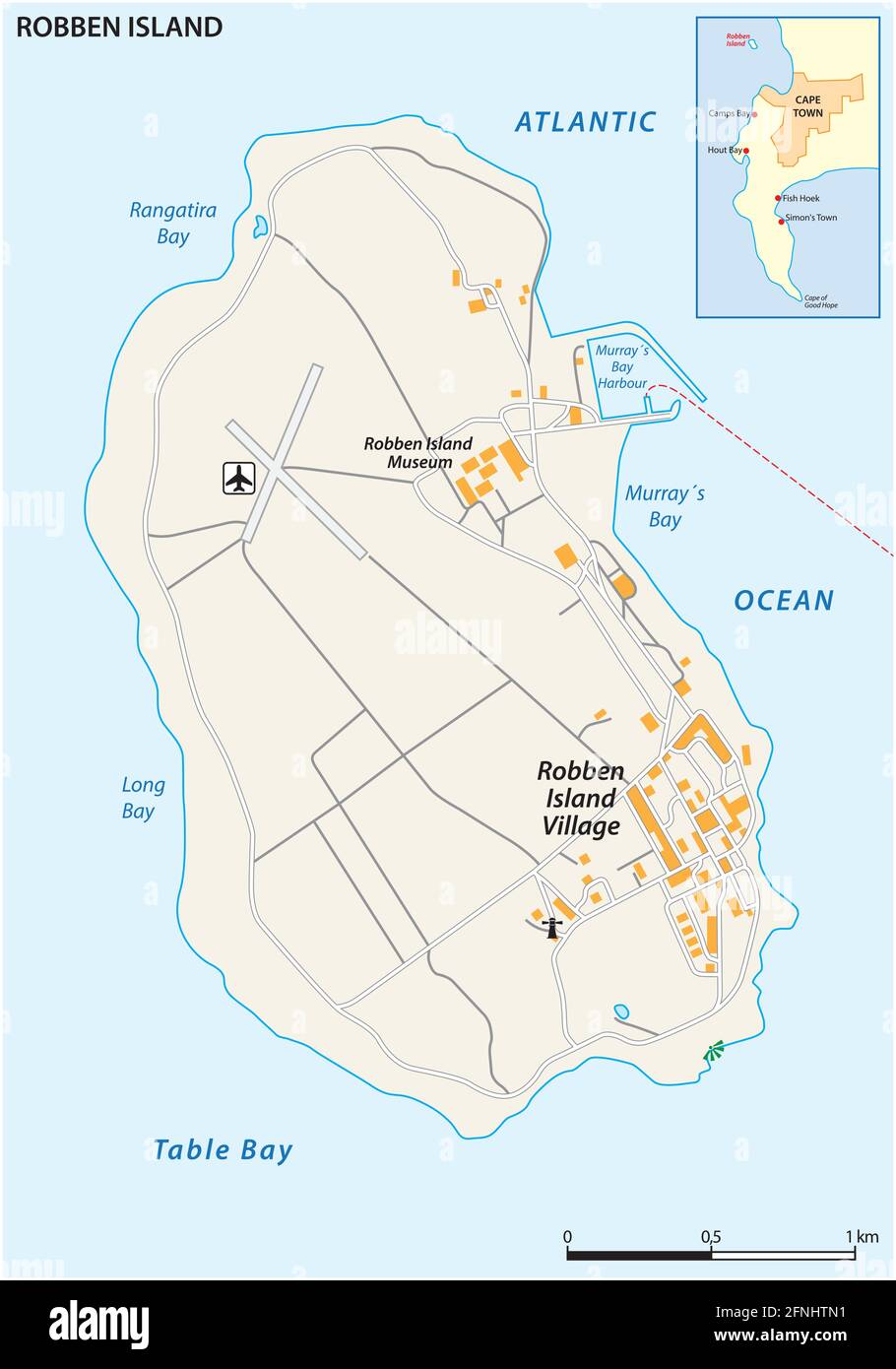 Karte des ehemaligen Gefängnisses von Robben Island, Kapstadt, Südafrika Stock Vektor