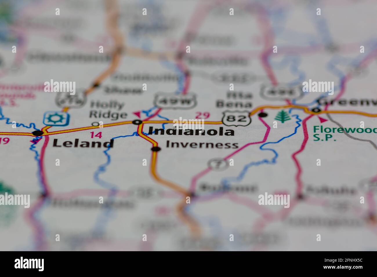 Indianola Mississippi USA auf einer Geographie-Karte oder Straße angezeigt Karte Stockfoto