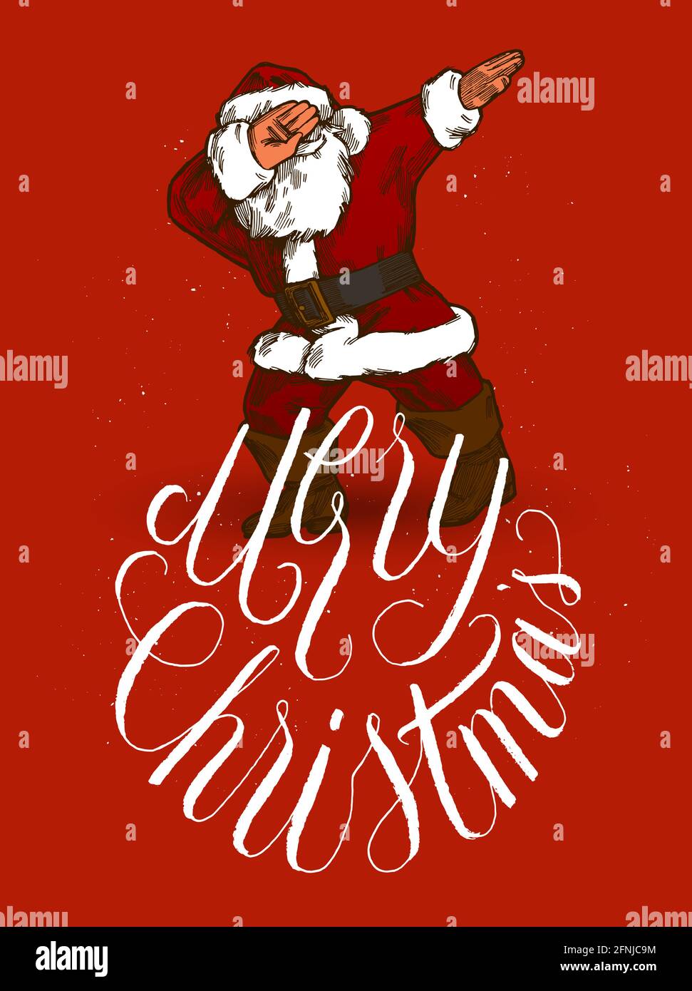 Santa Claus mit einer fröhlichen Weihnachten locken anspruchsvolle Kalligraphie tupfen Beschriftung Stock Vektor