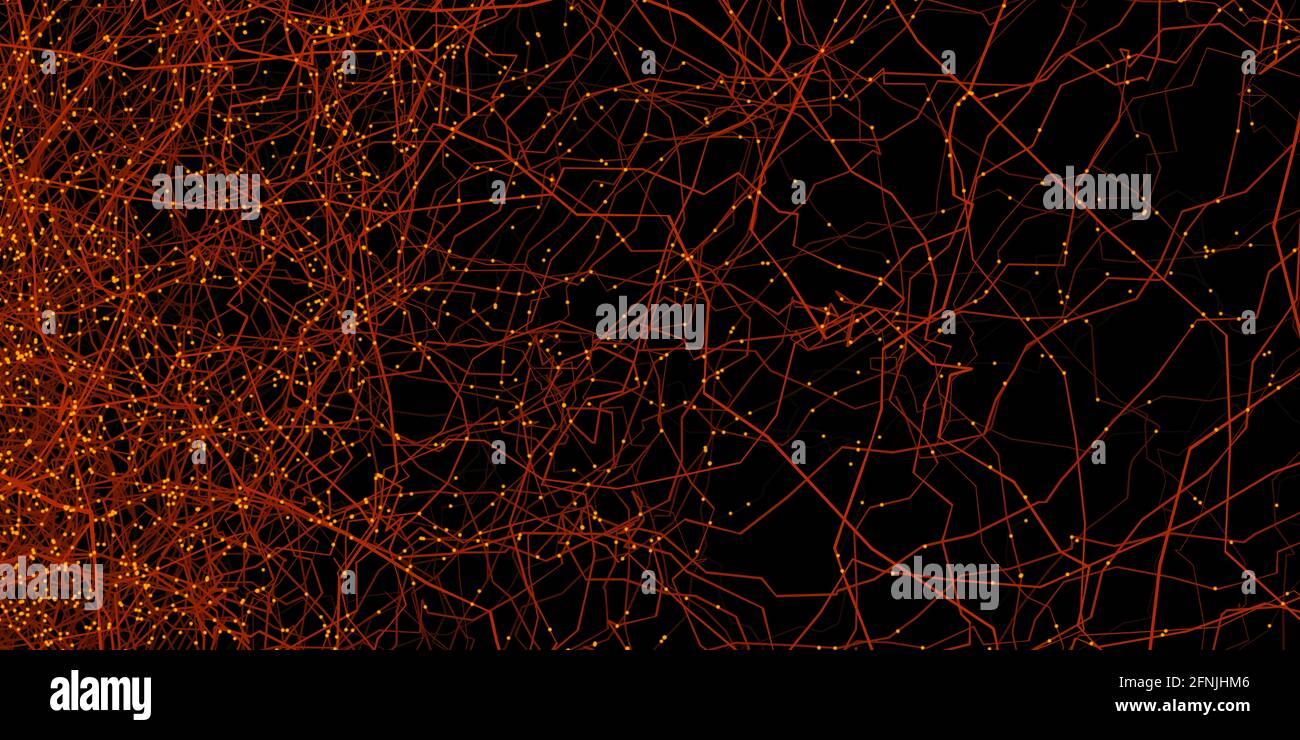 Fein strukturiertes Netzwerk wie in der Technik oder Biologie, dem Internet oder neuronalen Verbindungen - 3d-Illustration Stockfoto