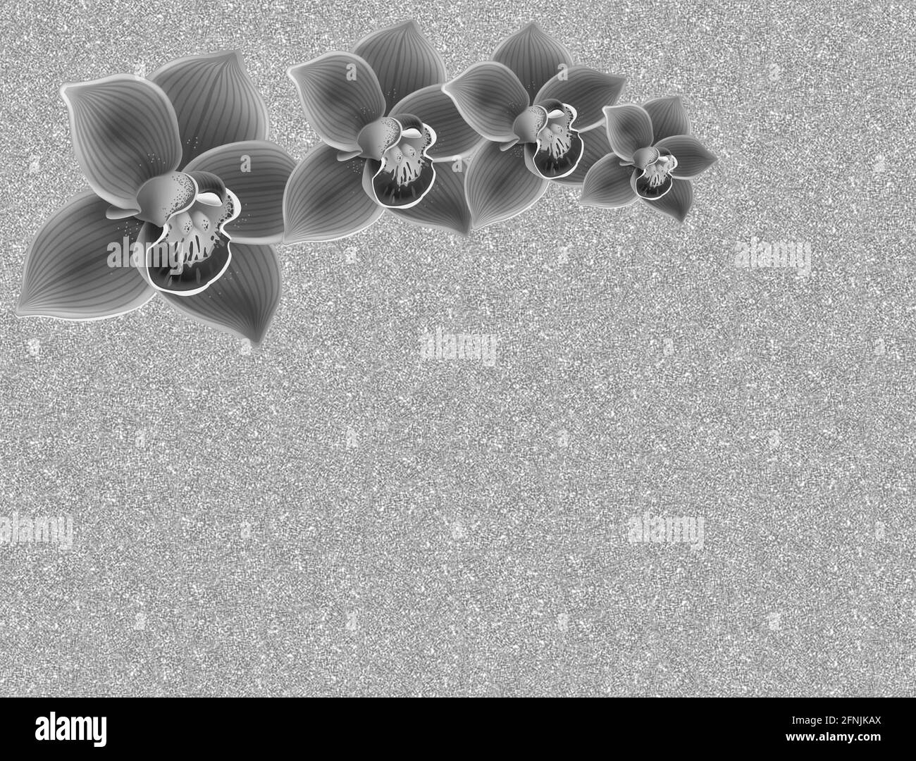 Natürlicher Hintergrund mit Blumen in Schwarz und Weiß Stockfoto