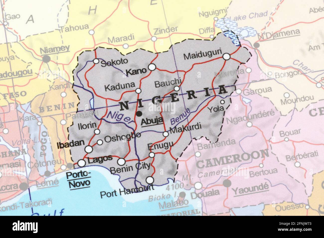 Karte von Nigeria aus der Skizze hervorgehoben Stockfoto