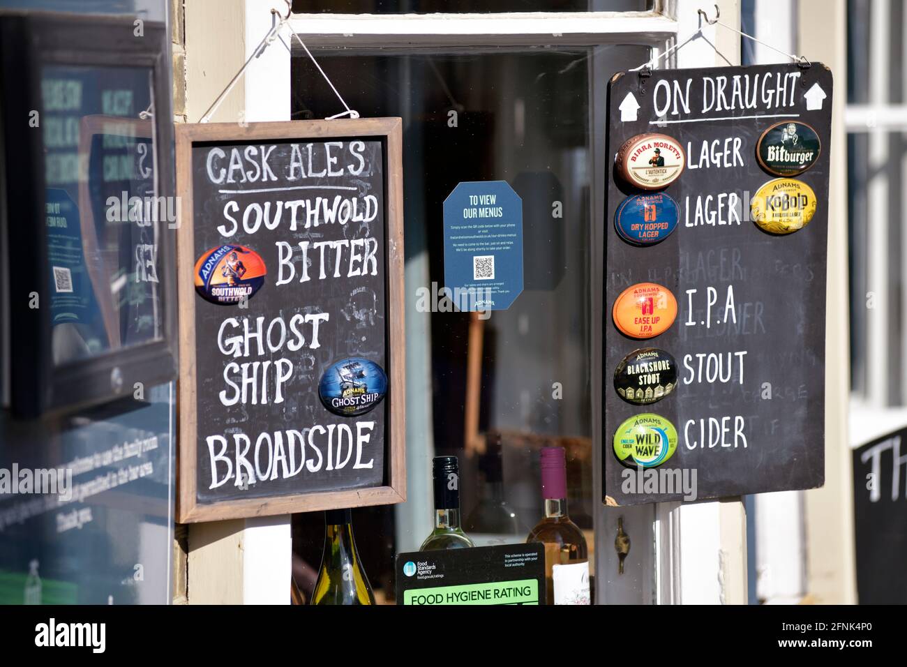 Bierkarte vor dem nelson Pub southwold suffolk england Stockfoto