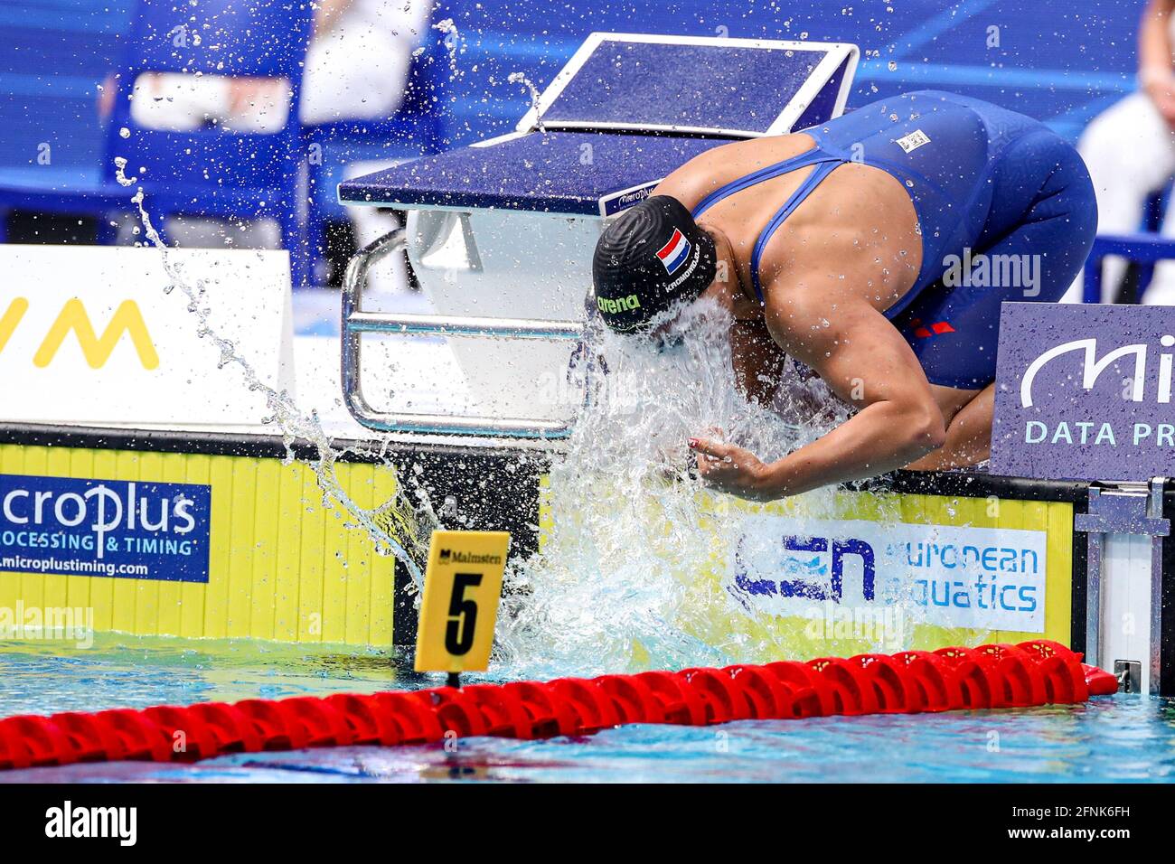 Budapest, Ungarn. Mai 2021. BUDAPEST, UNGARN - 17. MAI: Ranomi Kromowidjojo aus den Niederlanden, die am 17. Mai 2021 in Budapest, Ungarn, in der Duna Arena beim Schwimmen der len-Europameisterschaften in der Freistil-Vorrunde der Frauen über 50 m antritt (Foto von Marcel ter Bals/Orange Picics) Credit: Orange Pics BV/Alamy Live News Credit: Orange Pics BV/Alamy Live News Stockfoto