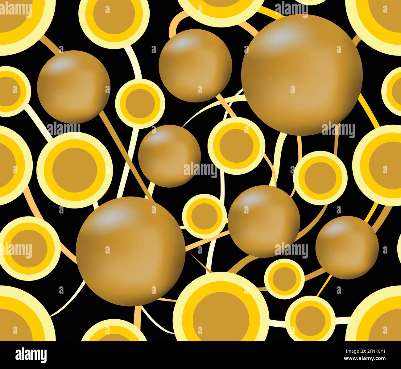 Futuristischer abstrakter Hintergrund mit Goldkugeln im dunklen Bereich Stock Vektor