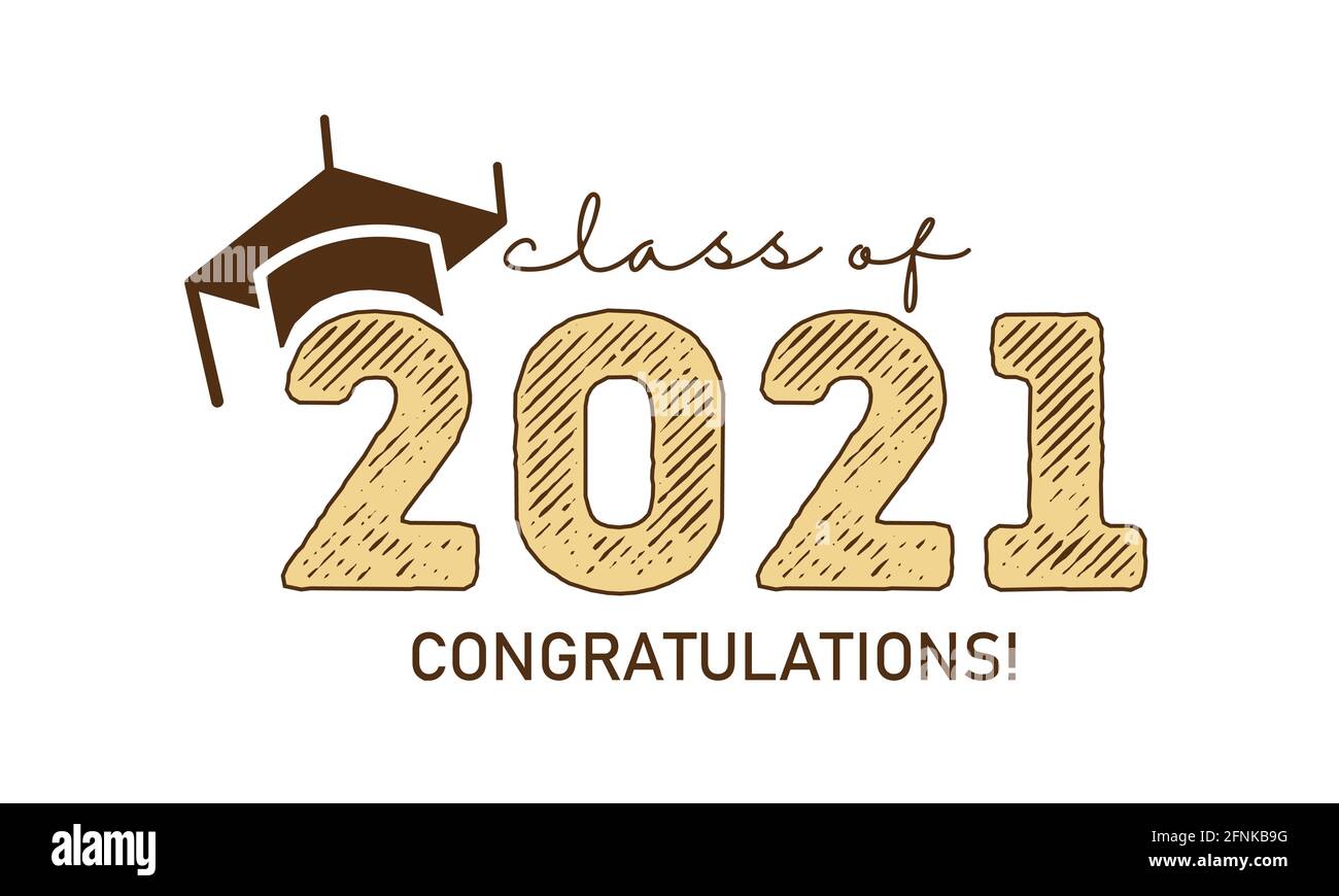Graduation Condratulations Klasse von 2021 mit Graduation Cap Hut. Vektorgrafik EPS10 Stock Vektor