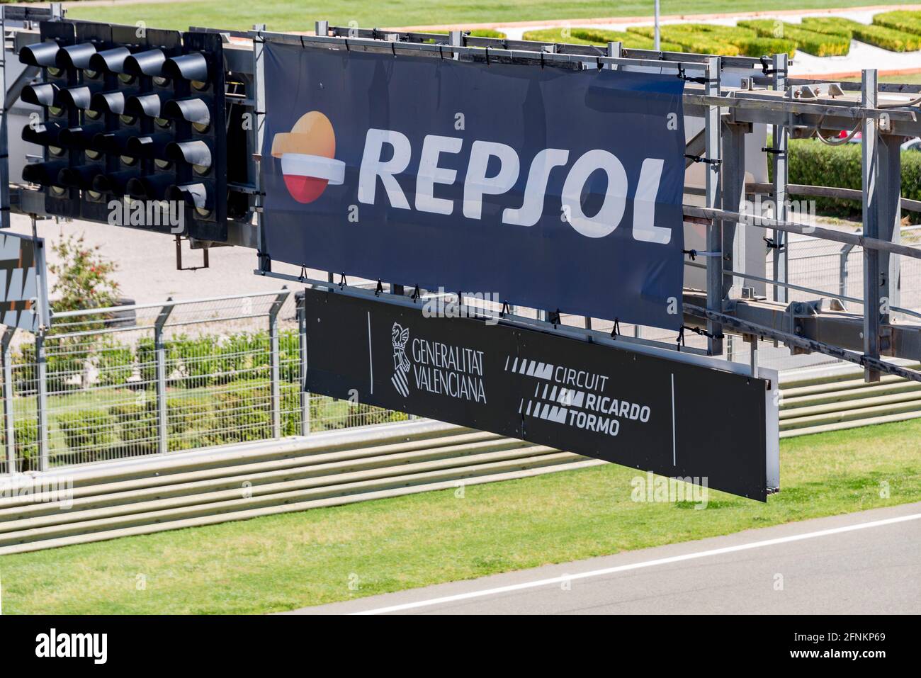 Valencia, Spanien. Mai 2021. Repsol-Logo auf dem Circuit Ricardo Tormo. (Foto: Xisco Navarro/SOPA Images/Sipa USA) Quelle: SIPA USA/Alamy Live News Stockfoto