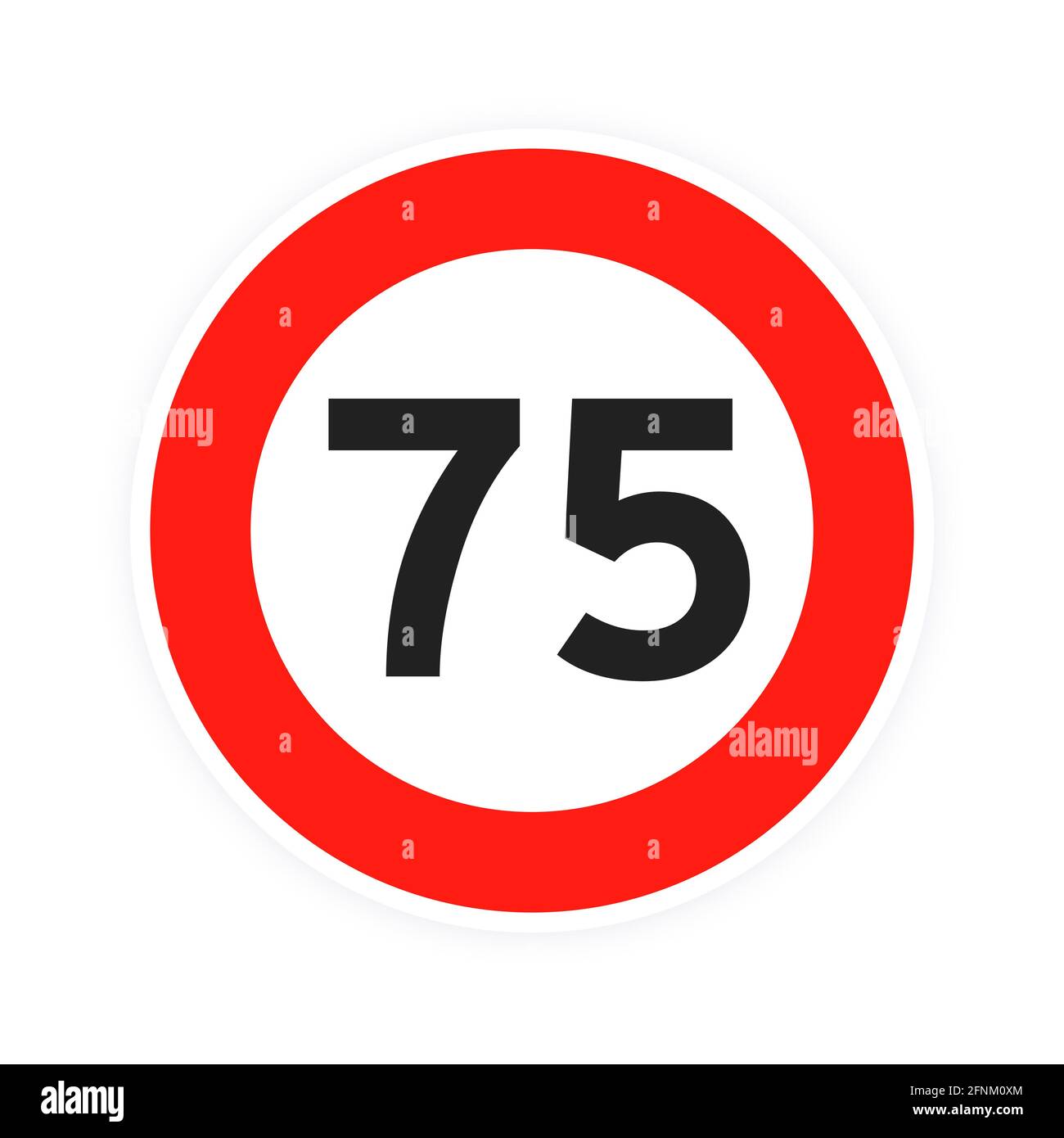 Geschwindigkeitsbegrenzung 75 Runde Straßenverkehrssymbole flaches Design Vektorgrafik isoliert auf weißem Hintergrund. Stock Vektor
