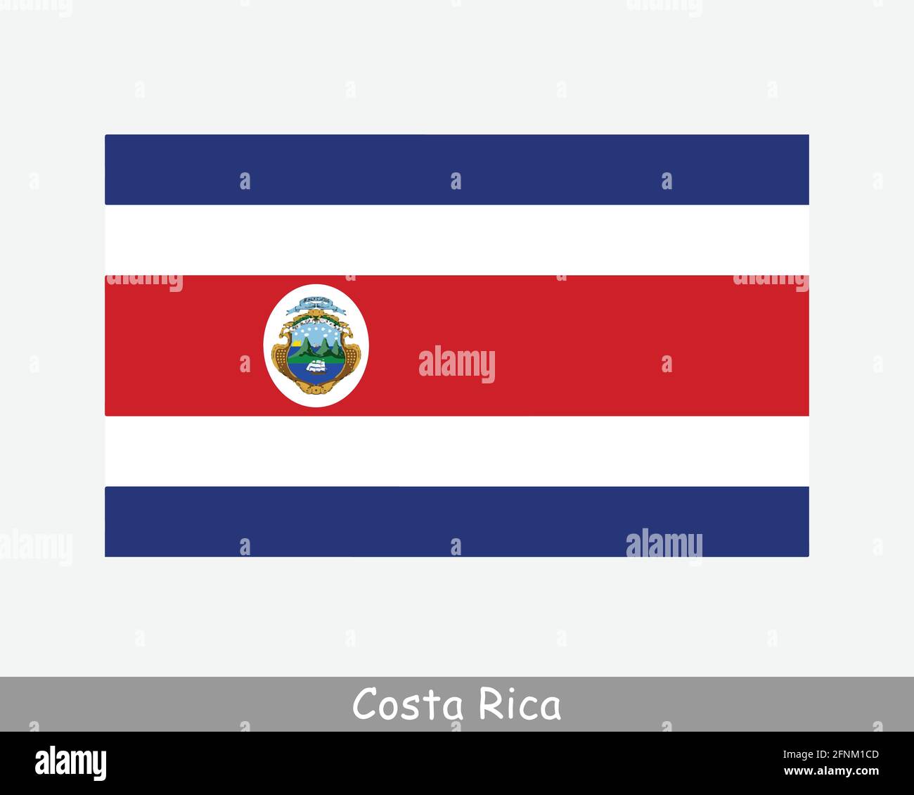 Nationale Flagge von Costa Rica. Costa-Ricanische Landesflagge. Republik Costa Rica detailliertes Banner. EPS-Vektorgrafik Datei ausschneiden Stock Vektor