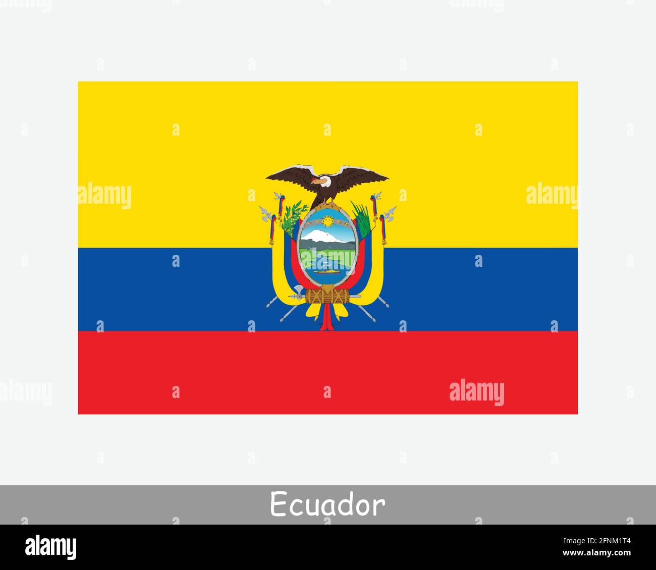 Nationalflagge von Ecuador. Ecuadorianische Landesflagge. Republik Ecuador detailliertes Banner. EPS-Vektorgrafik-Datei Stock Vektor