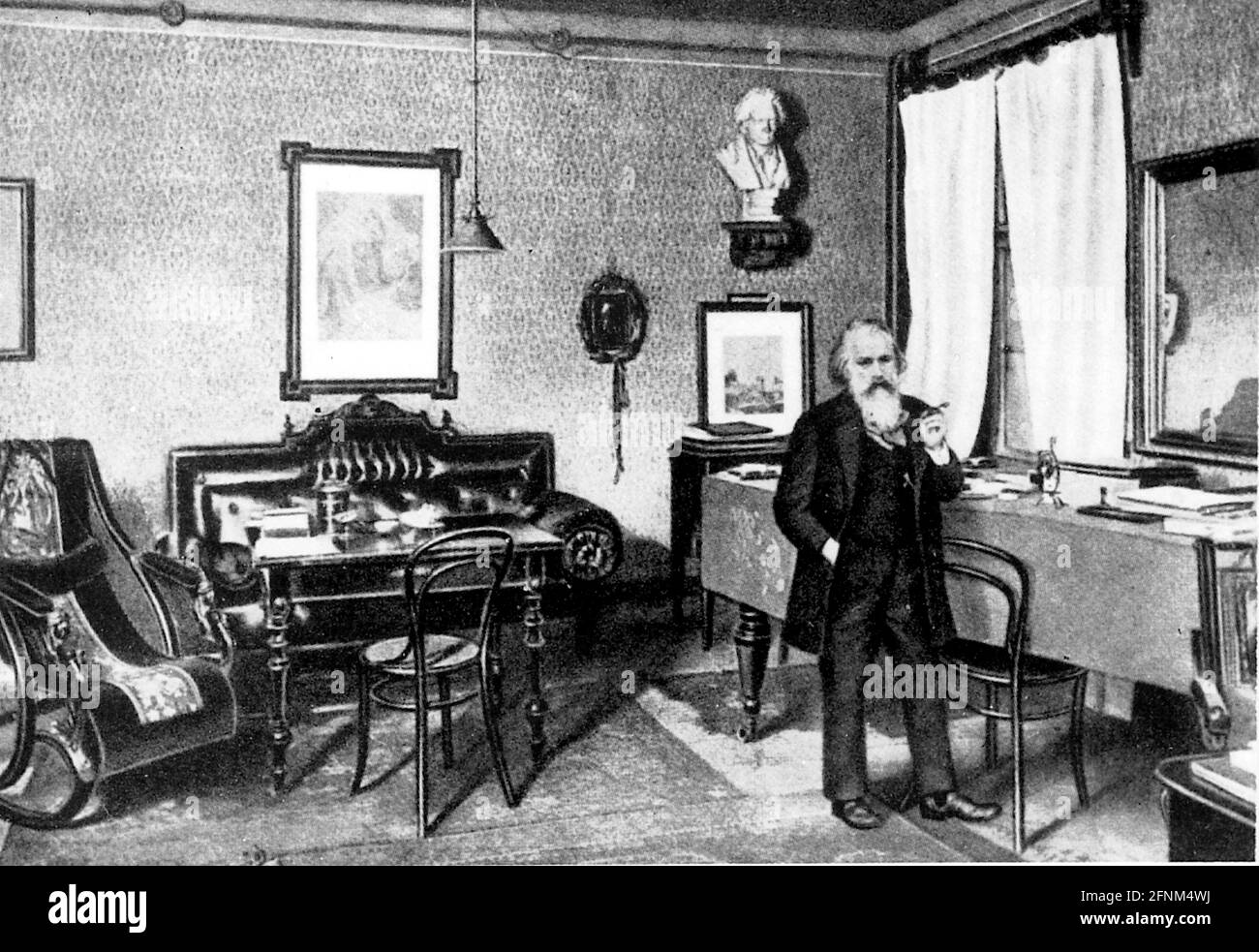 Brahms, Johannes, 7.5.1833 - 3.4.1897, deutscher Komponist, in voller Länge, In seiner Wohnung in Wien, ZUSÄTZLICHE-RIGHTS-CLEARANCE-INFO-NOT-AVAILABLE Stockfoto