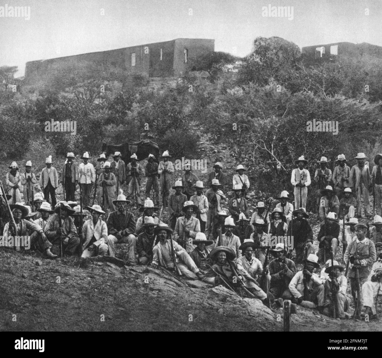 Kolonialismus, Deutsch-Südwestafrika, Herero-Aufstand 1904, Chef Hendrik Witbooi mit seinen Orlog-Männern, ZUSÄTZLICHE-RIGHTS-CLEARANCE-INFO-NOT-AVAILABLE Stockfoto