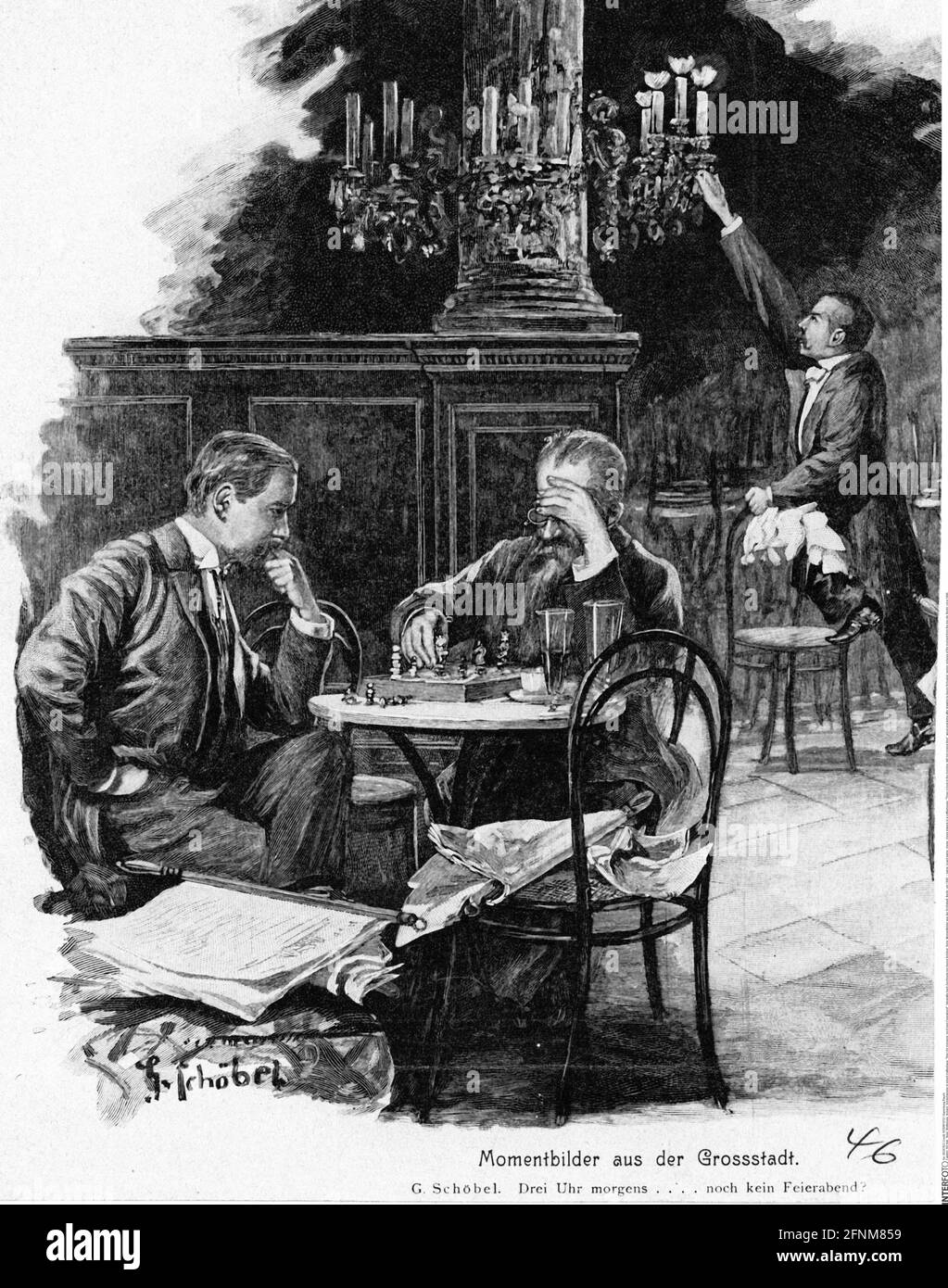 Spiel, Brettspiel, Schach, Schachspieler in einem Kaffeehaus, 'drei Uhr morgens, ZUSÄTZLICHE-RIGHTS-CLEARANCE-INFO-NOT-AVAILABLE Stockfoto