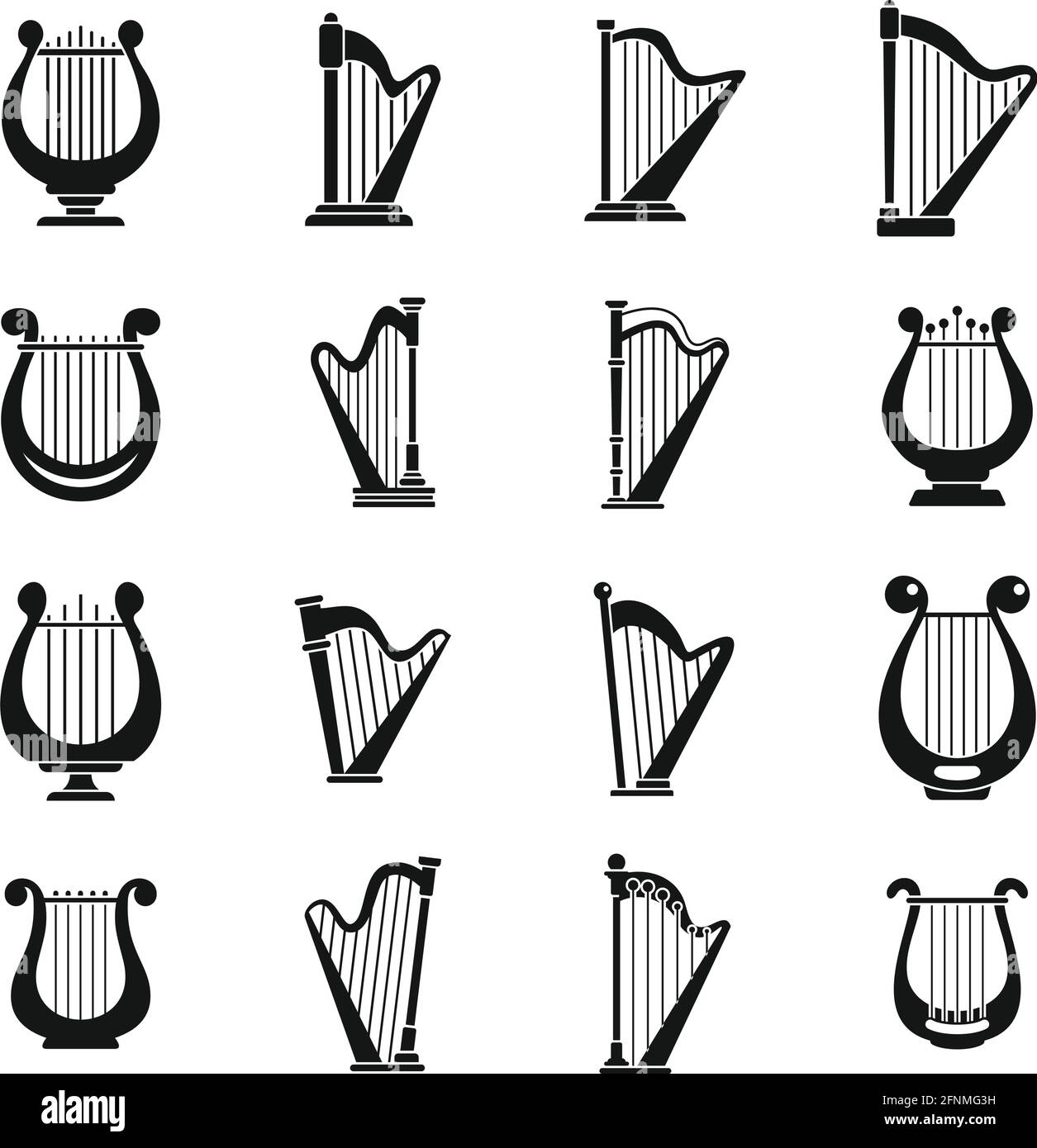 Harfenmusik-Symbole, einfacher Stil Stock Vektor