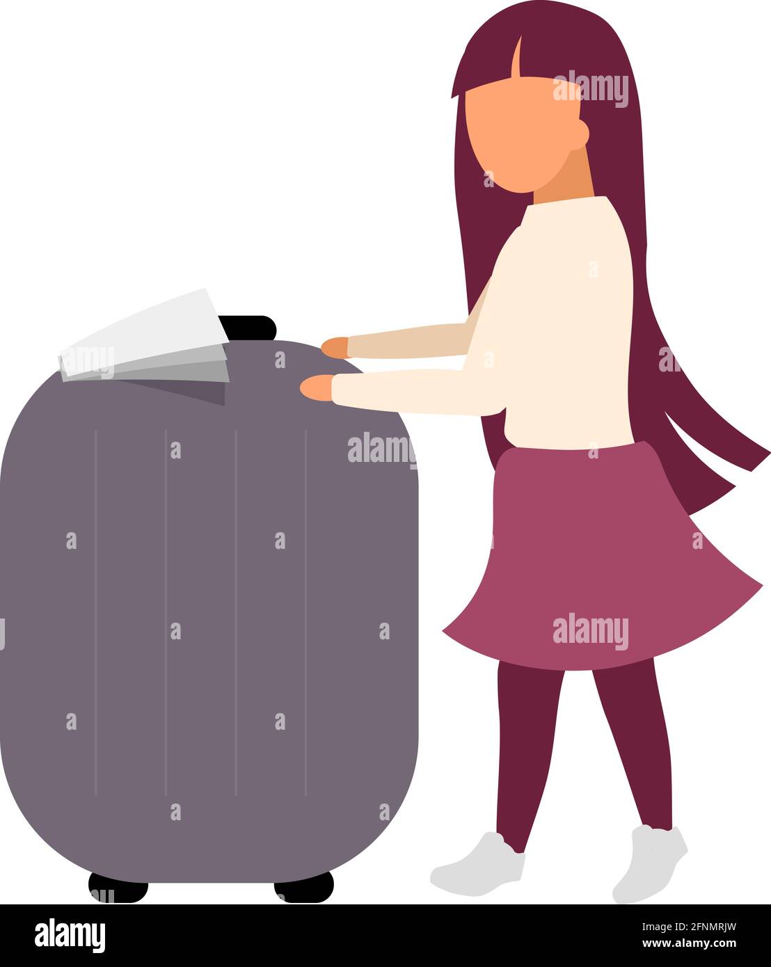 Kleines Mädchen mit Gepäck flache Farbe Vektor gesichtslosen Charakter Stock Vektor