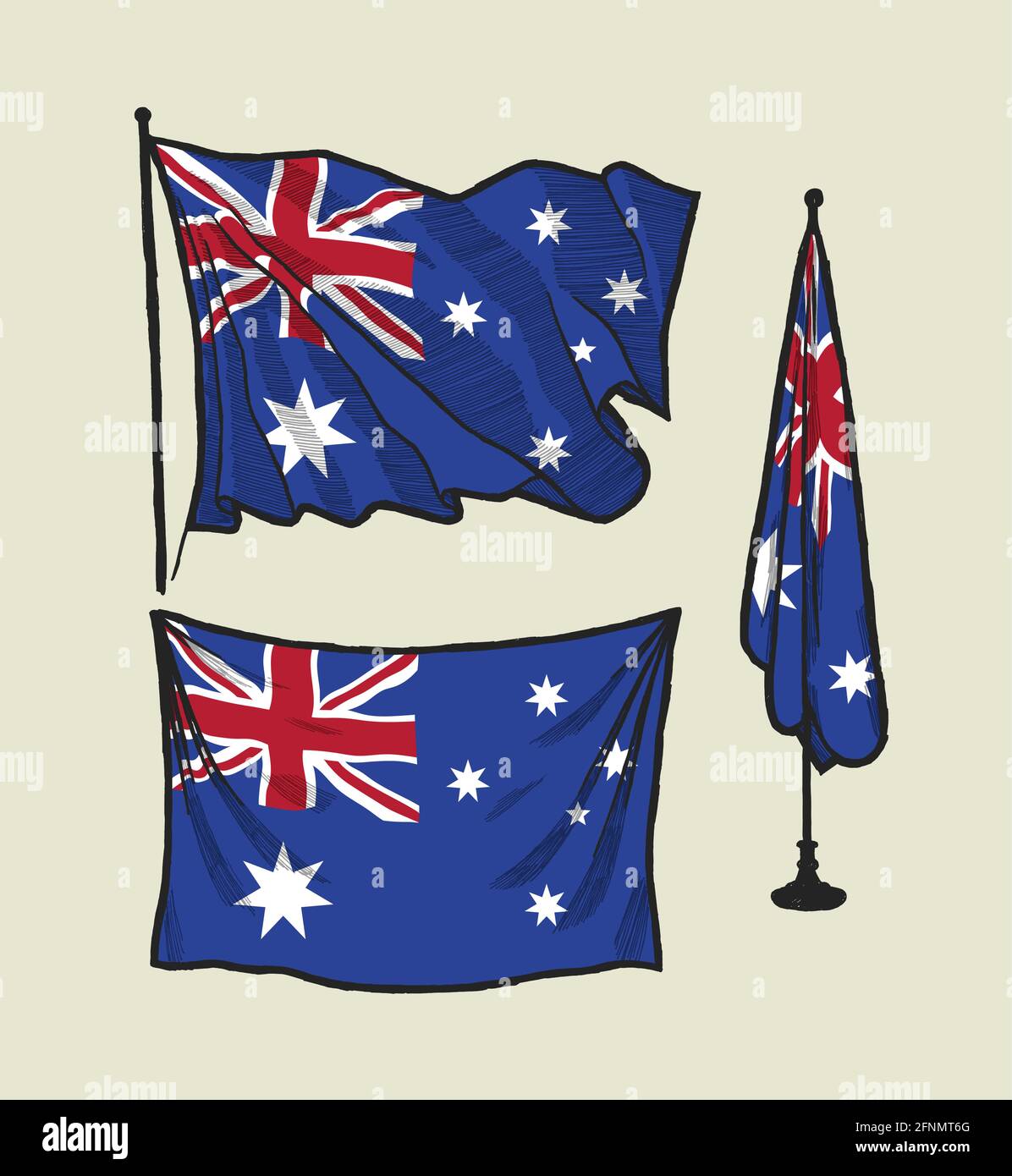 Flagge Australiens auf dem Wind und an der Wand vektorgrafik Stock Vektor