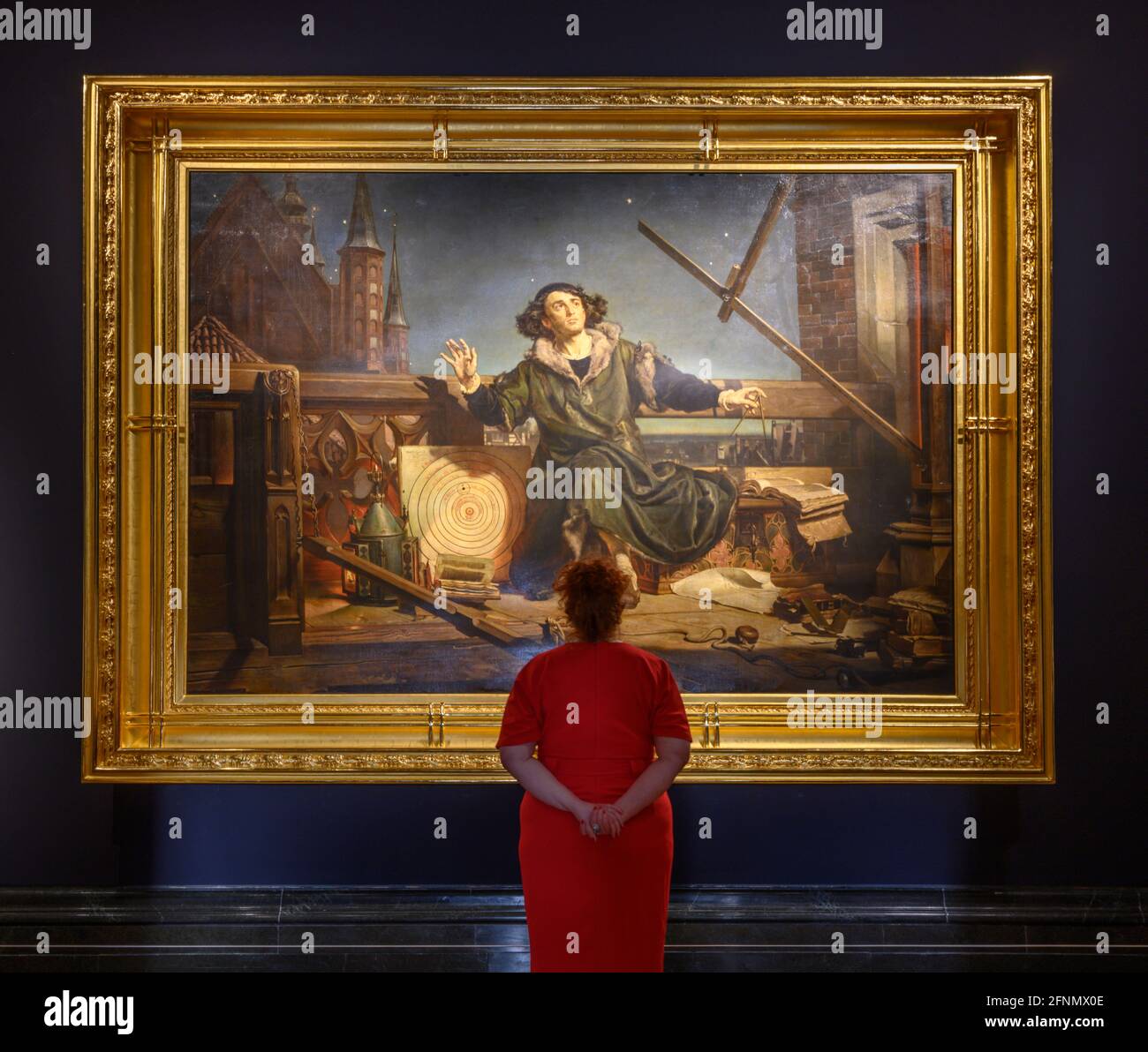 National Gallery, London, Großbritannien. 18 Mai 2021. Vom 21. Mai bis zum 22. August 2021 wird in der Nationalgalerie ein ikonisches Gemälde des Astronomen Copernicus von Jan Matejko (polnisch, 1838-93) ausgestellt. Die große Leinwand mit dem Titel „der Astronom Kopernikus: Gespräche mit Gott‘ ist eine Leihgabe des Jagiellonen-Universitätsmuseums in Krakau. Quelle: Malcolm Park/Alamy Live News. Stockfoto
