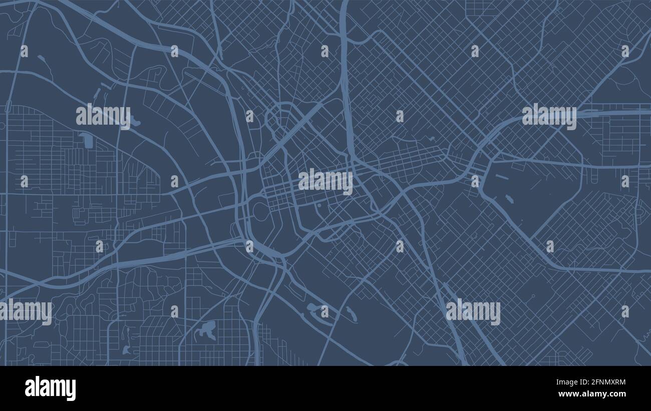 Blue Dallas Stadtgebiet Vektor Hintergrundkarte, Straßen und Wasser Kartographie Illustration. Breitbild-Proportion, digitale Flat-Design-Streetmap. Stock Vektor