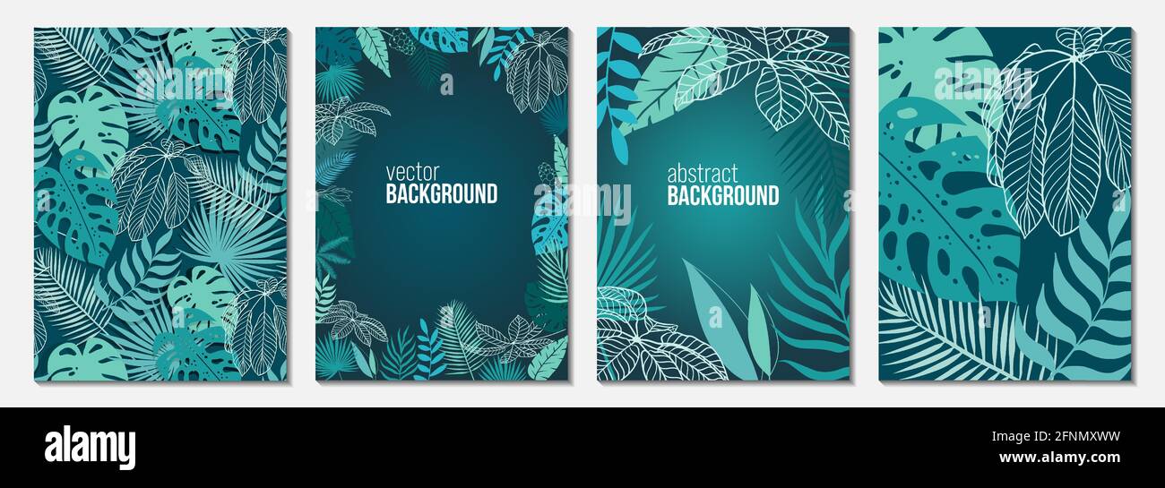 Satz von botanischen Wandkunst Vektor-Plakaten. Künstlerische Zeichnung tropischer Blätter mit abstrakten Formen. Pflanzenkunst Design für Print, Cover, Tapete, Post Stock Vektor