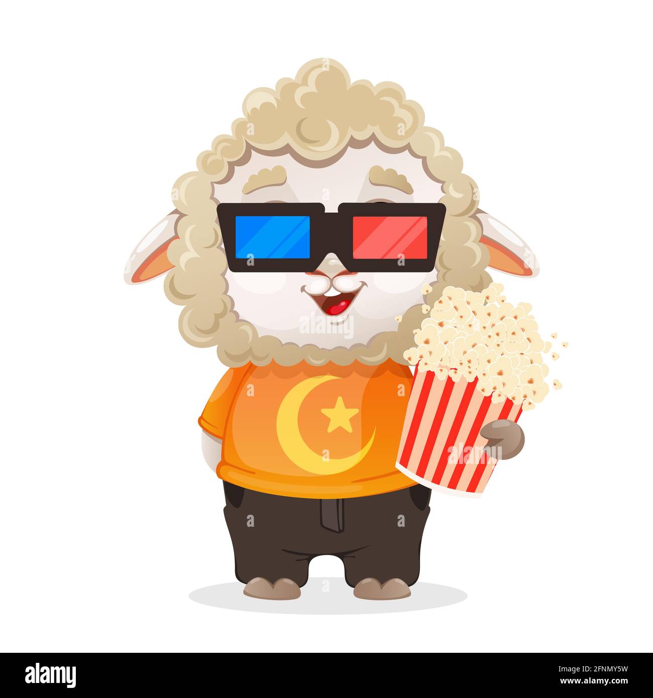 Eid al-Adha Mubarak. Lustige Zeichentrickfigur RAM in 3D-Brille und mit  Popcorn. Kurban Bayrami. Vektorgrafik für traditionelle muslimische Ferien  auf Stock-Vektorgrafik - Alamy